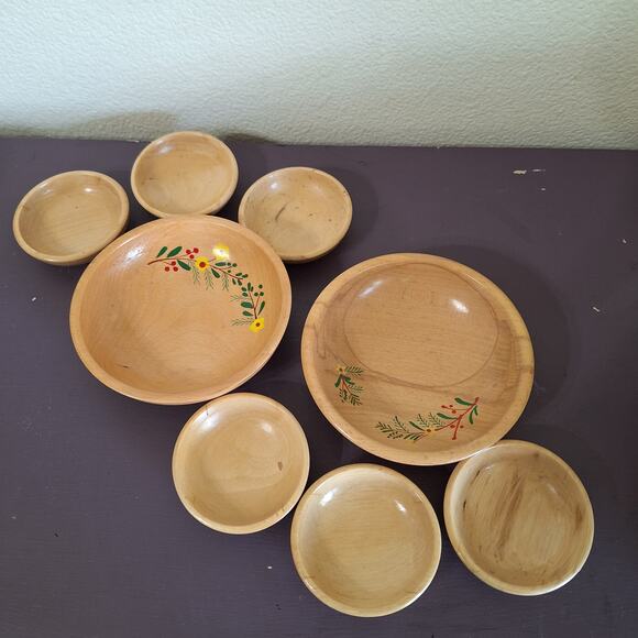 Vintage wood soy sauce rice bowl set of 8 made in Japan - Picture 1 of 7